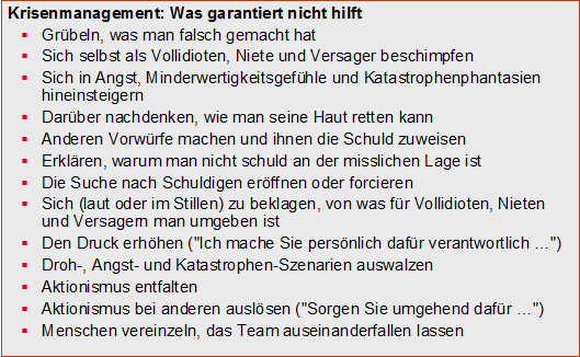 Abb.: Krisenmanagement – Was garantiert nicht hilft